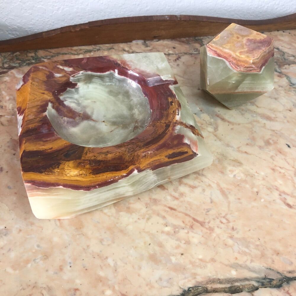 Onyx Marble Ashtray & Paper Weight Set Pakistan 5x2"